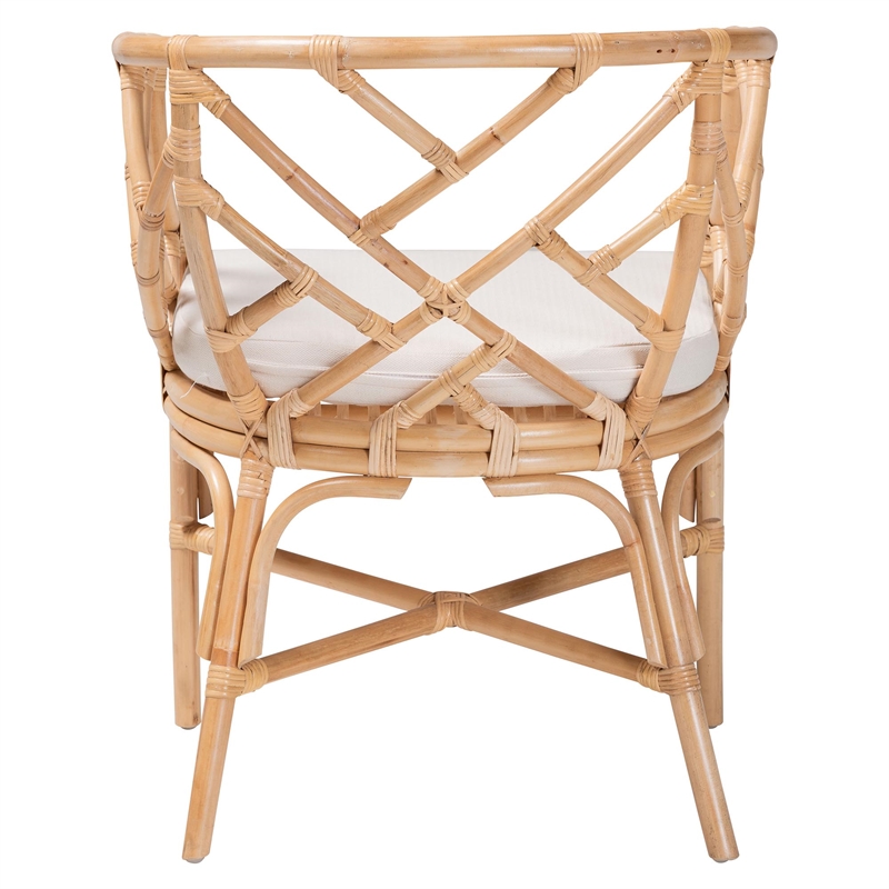 Pemberly Row Natural Rattan Handwoven Barrel Accent Dining Chair