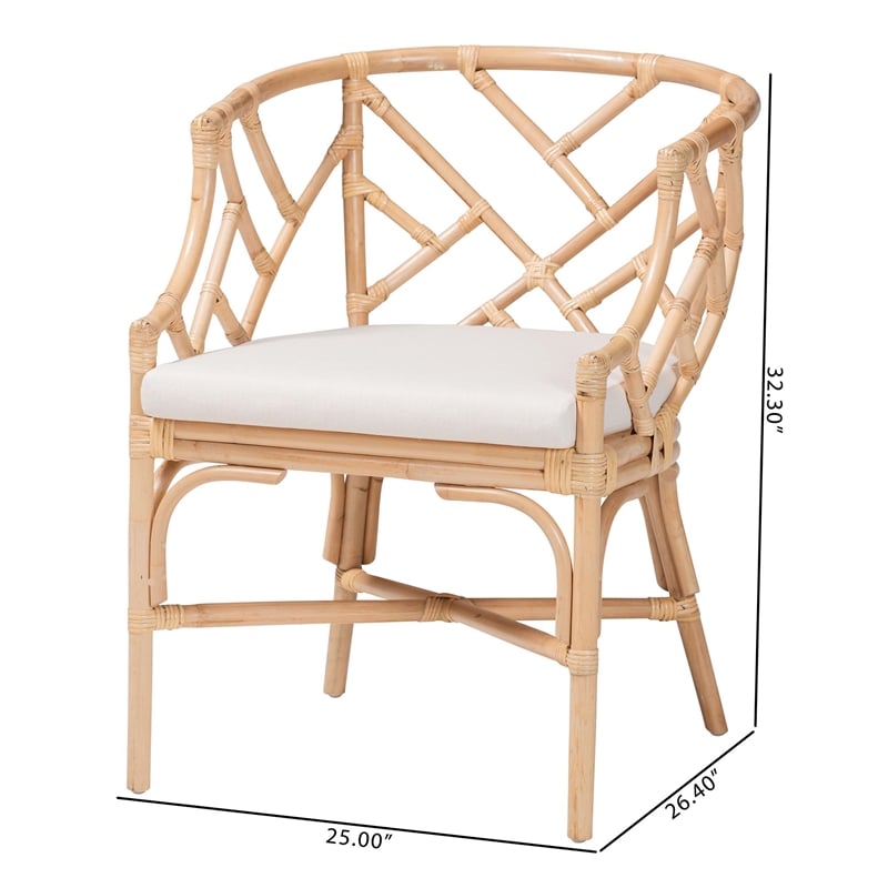 Pemberly Row Natural Rattan Handwoven Barrel Accent Dining Chair