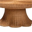 Pemberly Row Natural Rattan Round Coffee Table with Scalloped Pedestal Base
