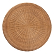 Pemberly Row Natural Rattan Round Coffee Table with Scalloped Pedestal Base