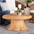 Pemberly Row Natural Rattan Round Coffee Table with Scalloped Pedestal Base