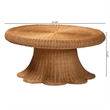 Pemberly Row Natural Rattan Round Coffee Table with Scalloped Pedestal Base