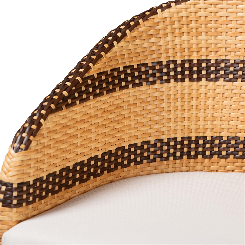 Pemberly Row Rattan Barrel-Back Counter Stool with Cushion and Footrest