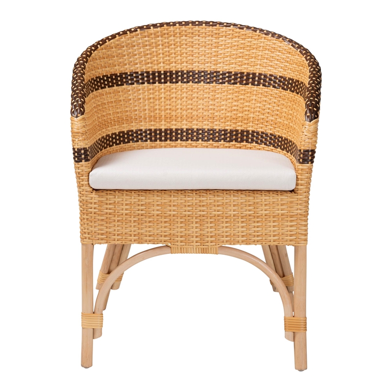 Pemberly Row Rattan Barrel-Back Dining Chair with Removable Cushion