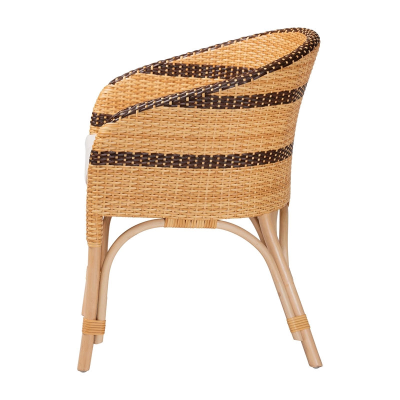 Pemberly Row Rattan Barrel-Back Dining Chair with Removable Cushion