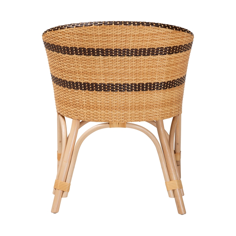 Pemberly Row Rattan Barrel-Back Dining Chair with Removable Cushion