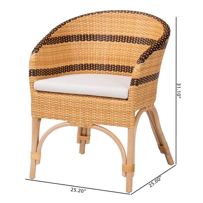 Pemberly Row Rattan Barrel-Back Dining Chair with Removable Cushion