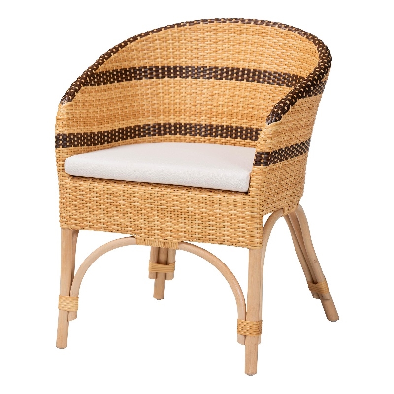 Pemberly Row Rattan Barrel-Back Dining Chair with Removable Cushion
