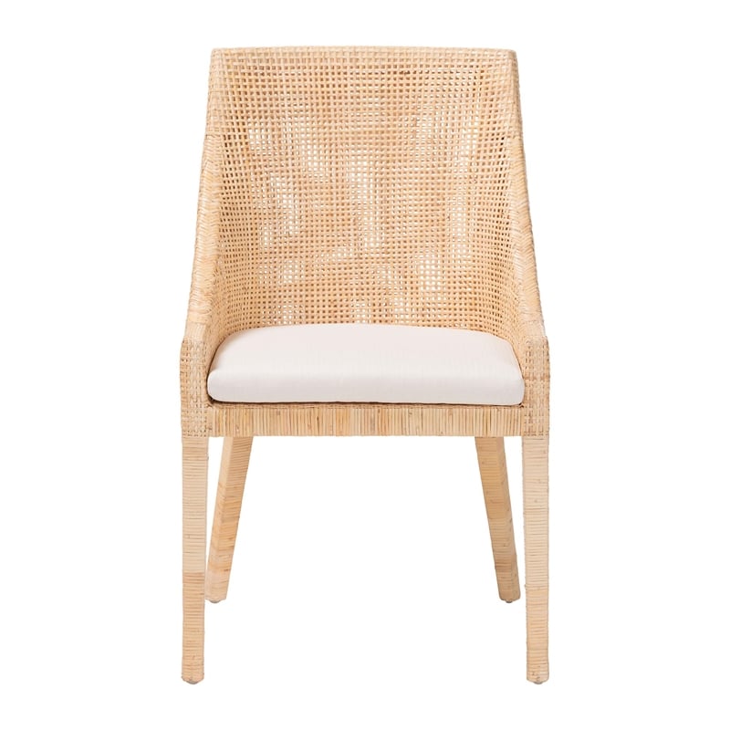 Pemberly Row Natural Rattan Wingback Dining Chair with Removable Cushion