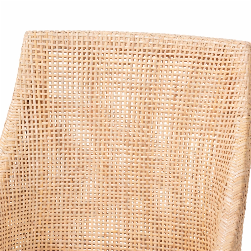 Pemberly Row Natural Rattan Wingback Dining Chair with Removable Cushion