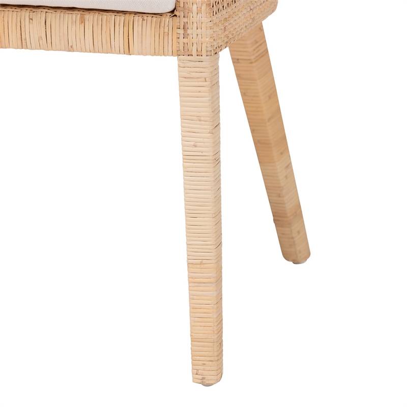 Pemberly Row Natural Rattan Wingback Dining Chair with Removable Cushion
