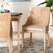 Pemberly Row Natural Rattan Wingback Dining Chair with Removable Cushion