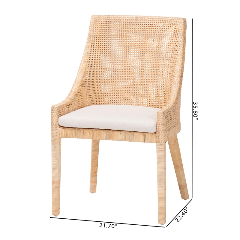 Pemberly Row Natural Rattan Wingback Dining Chair with Removable Cushion