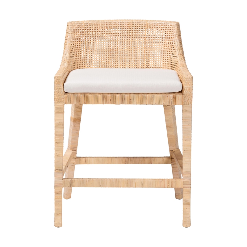 Pemberly Row Rattan Wingback Counter Stool with Cushion and Footrest