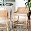 Pemberly Row Rattan Wingback Counter Stool with Cushion and Footrest