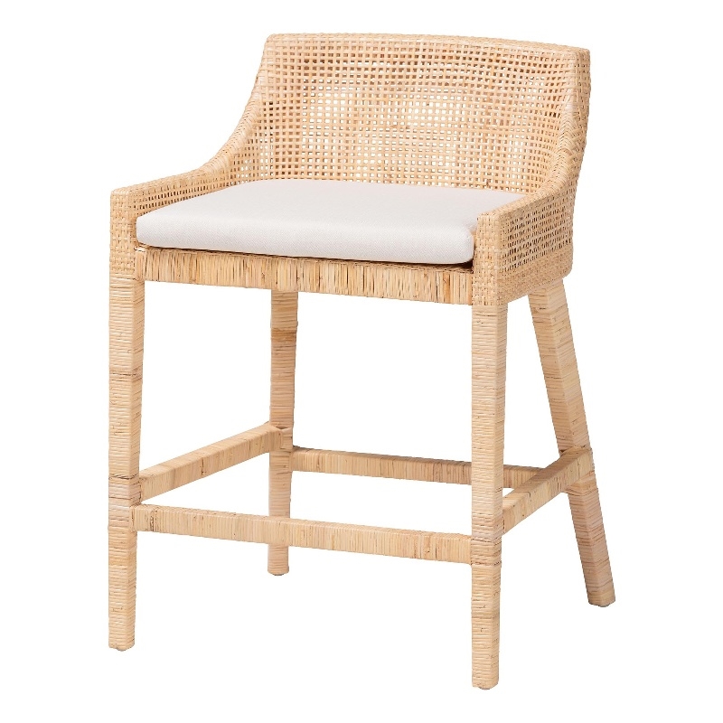 Pemberly Row Rattan Wingback Counter Stool with Cushion and Footrest