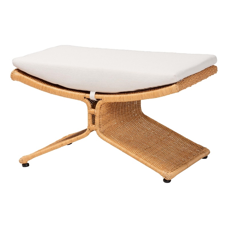 Pemberly Row Natural Rattan Sculptural Footstool with Removable Cushion