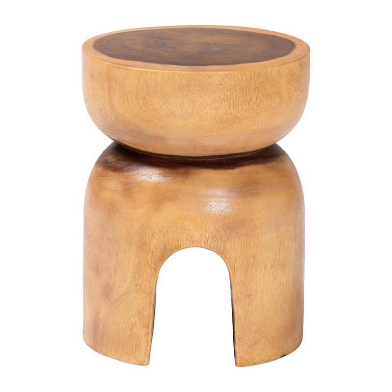 Pemberly Row Solid Suar Wood Hand-Carved Side Table with Arched Base