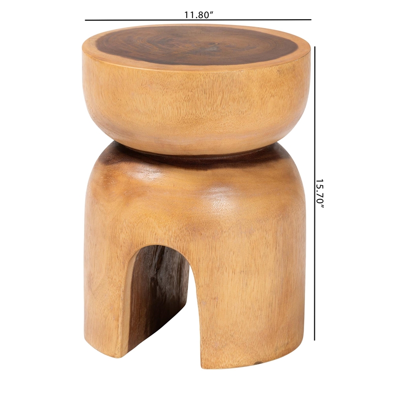 Pemberly Row Solid Suar Wood Hand-Carved Side Table with Arched Base