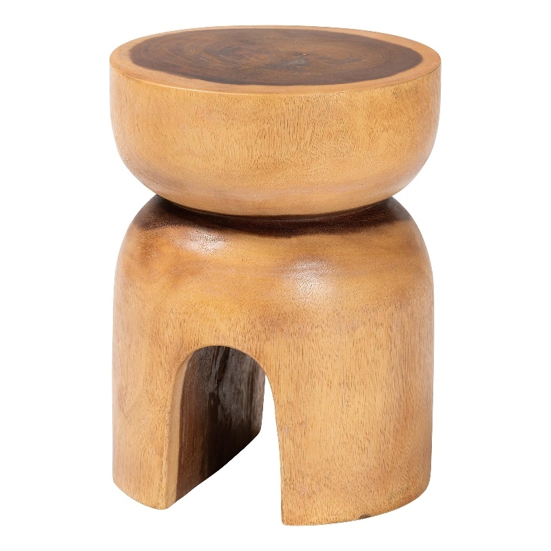 Pemberly Row Solid Suar Wood Hand-Carved Side Table with Arched Base