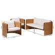 Pemberly Row Natural Rattan 3-Piece Living Room Set with Sofa and 2 Chairs