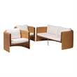 Pemberly Row Natural Rattan 3-Piece Living Room Set with Sofa and 2 Chairs
