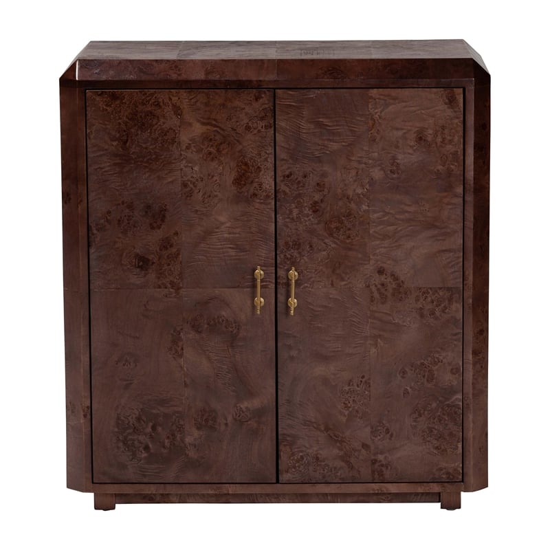 Pemberly Row Dark Walnut Burl Wood 2-Shelf Storage Cabinet with Metal Pulls