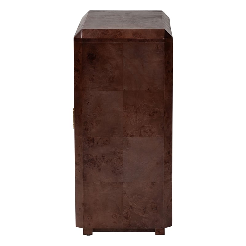 Pemberly Row Dark Walnut Burl Wood 2-Shelf Storage Cabinet with Metal Pulls