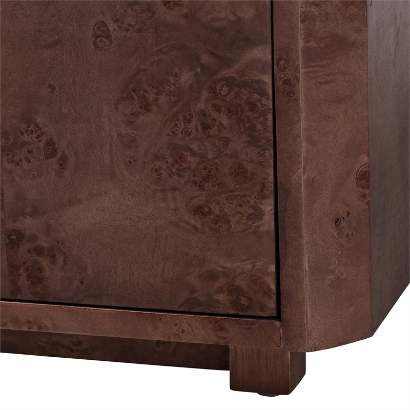 Pemberly Row Dark Walnut Burl Wood 2-Shelf Storage Cabinet with Metal Pulls