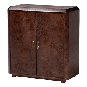 Pemberly Row Dark Walnut Burl Wood 2-Shelf Storage Cabinet with Metal Pulls