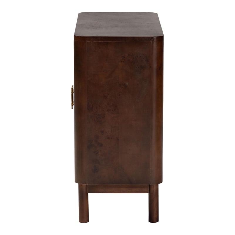 Pemberly Row Dark Walnut Burl Wood Storage Cabinet with Brass Handles