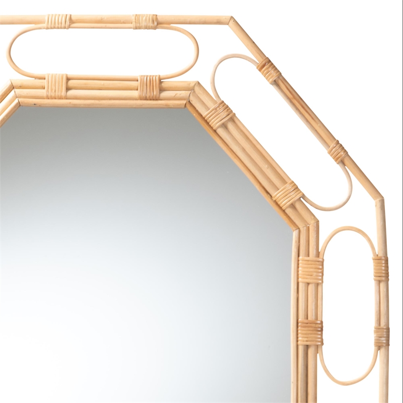 Pemberly Row Natural Rattan Octagonal Wall Mirror with Openwork Frame