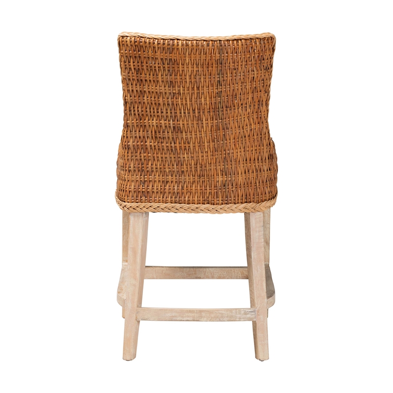 Pemberly Row Natural Rattan Wingback Counter Stool with Braided Detail