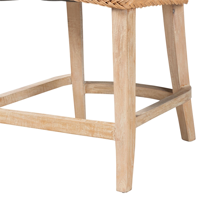 Pemberly Row Natural Rattan Wingback Counter Stool with Braided Detail