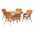 Pemberly Row Natural Rattan 5-Piece Dining Set with Round Scalloped Table
