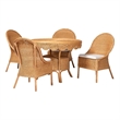Pemberly Row Natural Rattan 5-Piece Dining Set with Braided Scalloped Table