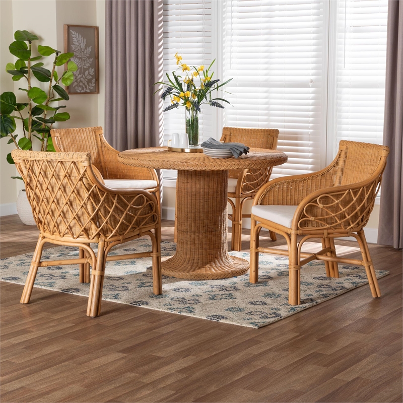 Pemberly Row Natural Rattan 5-Piece Dining Set with Braided Accents