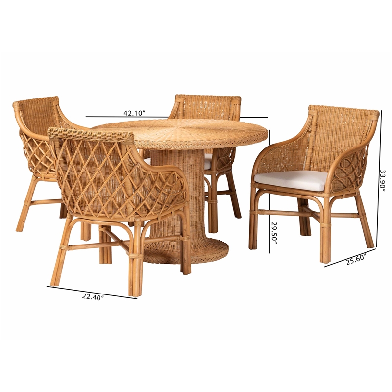 Pemberly Row Natural Rattan 5-Piece Dining Set with Braided Accents