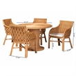 Pemberly Row Natural Rattan 5-Piece Dining Set with Braided Accents