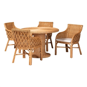 Pemberly Row Natural Rattan 5-Piece Dining Set with Braided Accents