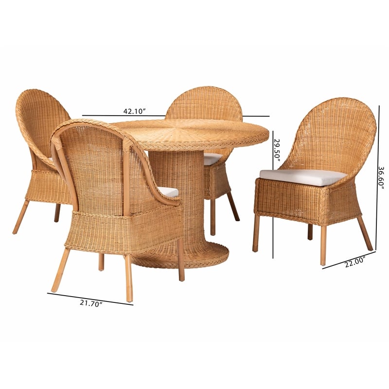 Pemberly Row Natural Rattan 5-Piece Dining Set with Braided Chair Accents
