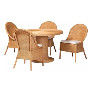 Pemberly Row Natural Rattan 5-Piece Dining Set with Braided Chair Accents