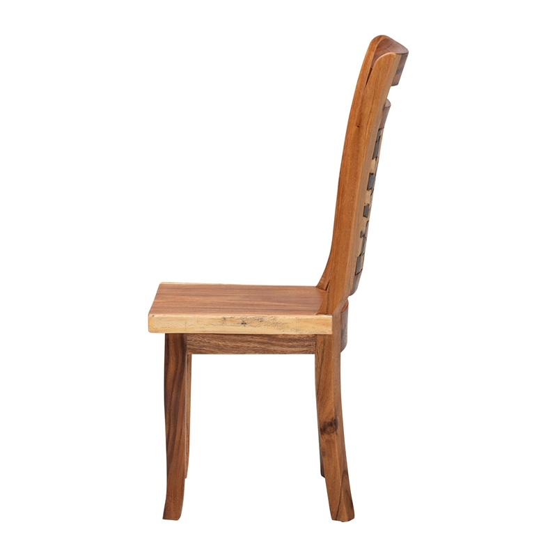 Pemberly Row Solid Suar Wood Hand-Carved Dining Chair with Mosaic Backrest