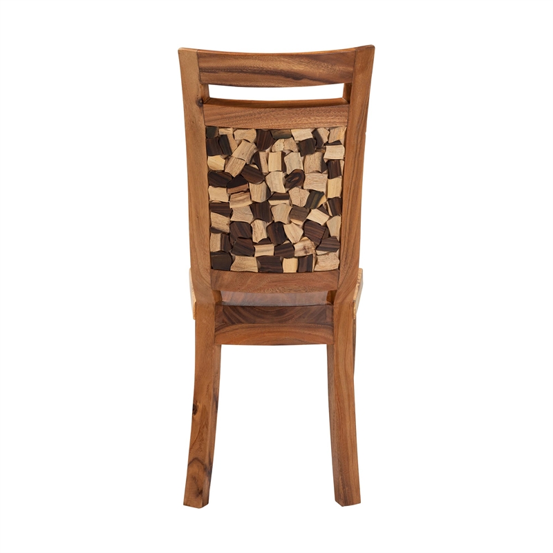 Pemberly Row Solid Suar Wood Hand-Carved Dining Chair with Mosaic Backrest