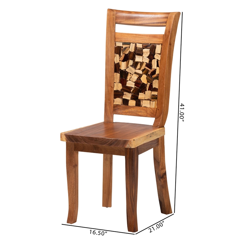 Pemberly Row Solid Suar Wood Hand-Carved Dining Chair with Mosaic Backrest