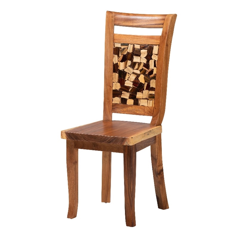Pemberly Row Solid Suar Wood Hand-Carved Dining Chair with Mosaic Backrest