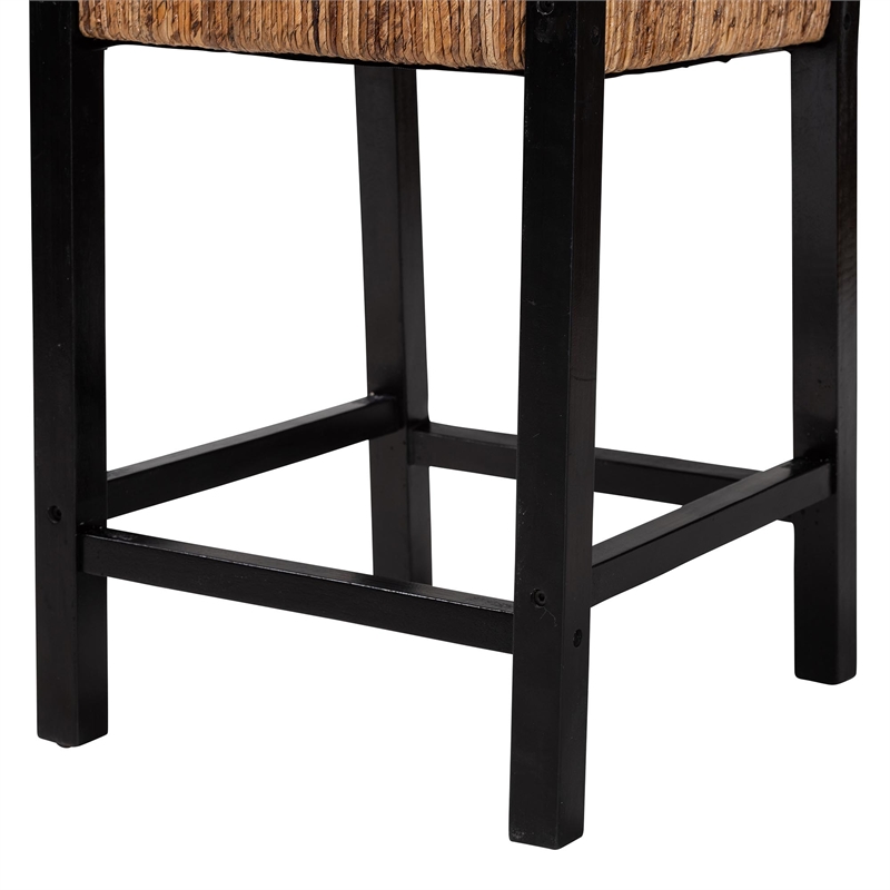 Pemberly Row Seagrass and Mango Wood Counter Stool Set of 2 with Footrest