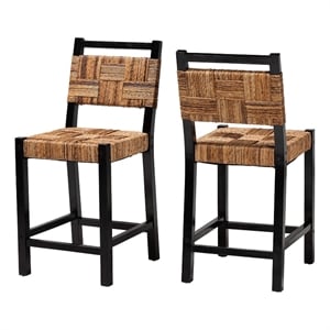 Pemberly Row Seagrass and Mango Wood Counter Stool Set of 2 with Footrest
