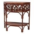 Pemberly Row Marbled Tortoise Rattan Console Table with Lower Shelf