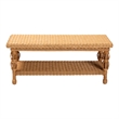 Pemberly Row Natural Rattan Coffee Table with Braided Detail and Open Shelf
